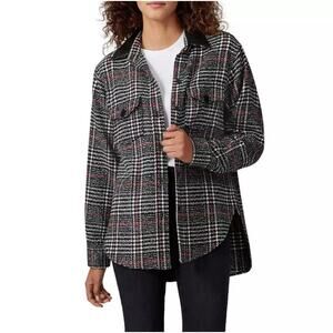 Fifteen Twenty Plaid Shirt Womens Small Leather Black Houndstooth Button Up